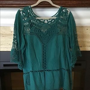 Boho style dark teal blouse & separate teal cami